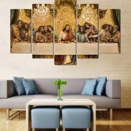 wens Velvet Laminated "Last Supper of Jesus" Set of 5 Wall Art Panels-picture-42