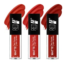 RED 4 Set Of 3 Non Transfer Liquid Lip Cream Lipstick - 4 g Each - Shade 112-113-115-17