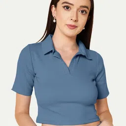 Radprix Polo Collar Cotton Crop T-shirt-image-19
