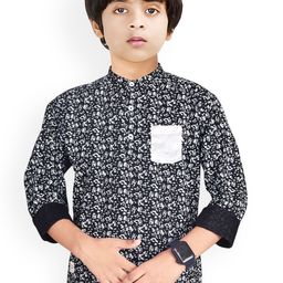 MADE IN THE SHADE Boys Floral Printed Band Collar Pure Cotton Kurta-19