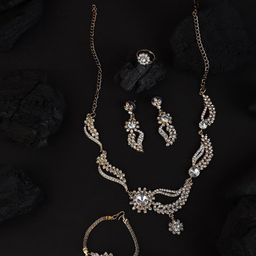 Anouk Gold-Plated Artificial Stones-Studded Necklace And Earrings With Bracelet And Ring-image-19