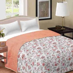 Comfowell Peach-Coloured & White Floral AC Room 210 GSM Double Bed Dohar-image-78