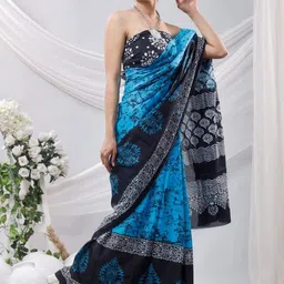 Crafts Moda Batik Pure Cotton Handloom Block Print Saree-picture-28