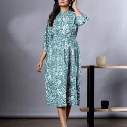 Jaitpuriya Women Print Halter Neck Fit & Flare Cotton Dress-image-86