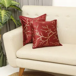 THE CONVERSION Maroon 2 Pieces Floral Foil Printed Velvet Square Cushion Covers-image-93