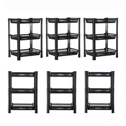 Kuber Industries Black 6 Pieces Multipurpose 3 Tier Racks For Storage-41