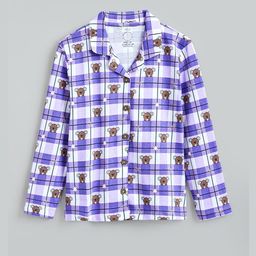 Hopscotch Girls Purple Checked Teddy Bear Printed Cotton Night suits-picture-12