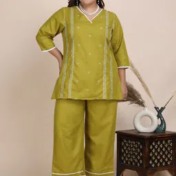 Bani Women Plus Size V-Neck Casual Tunic With Trouser Co-Ords-49
