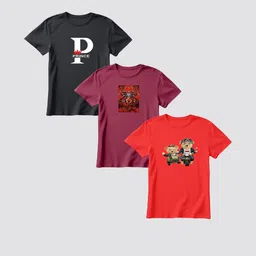 Boys Printed Cotton Blend Regular T Shirt (Multicolor, Pack of 3)-15
