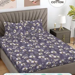 FABINALIV Purple Floral 300 TC Pure Cotton King Size Double Bedsheet Set-2.5 m X 2.25 m-image-11