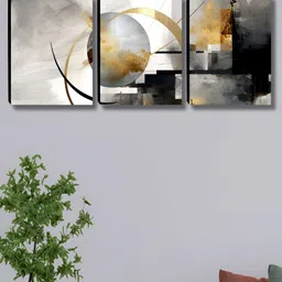 Myntra Elegant Homes Grey & Gold-Toned 3 Pieces Abstract Wall Art-image-71