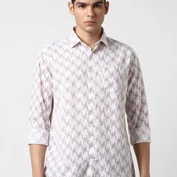 Van Heusen Abstract Printed Long Sleeves Opaque Slim Fit Formal Cotton Linen Shirt-image-9