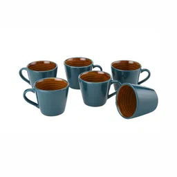BODHI HOUSE Teal 6 Pieces Ceramic Dishwasher & Microwave Safe Glossy Cups 175ml Each-33