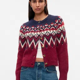 GAP Geometric Patterned Relaxed-Fit Round Neck Classic Cardigan-image-18
