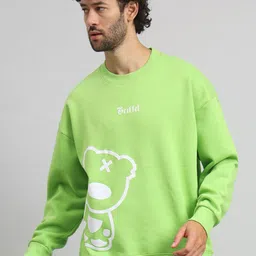 GRIFFEL Men Graphic Printed Round Neck Fleece Pullover Sweatshirt-image-1