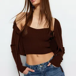 Trendyol Ribbed Front-Open Sweaters-18