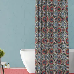 ArtzFolio Brown & Blue Ethnic Motifs Printed Waterproof Shower Curtain-image-74