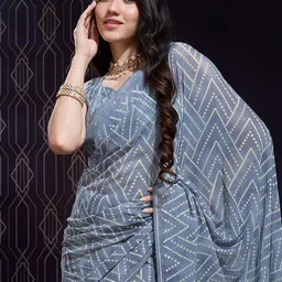 Mitera Bandhani Beads and Stones Poly Chiffon Saree-20