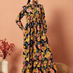 Raiyani Fashion Floral Print Tie-Up Neck Applique Crepe Fit & Flare Maxi Dress-picture-36