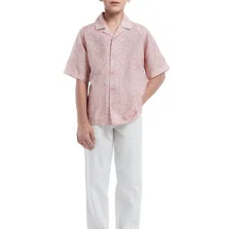 RARE ONES Boys Relaxed Fit Cuban Collar Floral Printed Casual Shirt-image-17