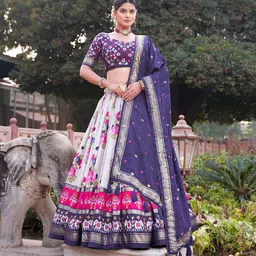 JULEE Geometric Printed Tusser Silk Ready to Wear Lehenga & Unstitched Blouse With Dupatta-picture-8