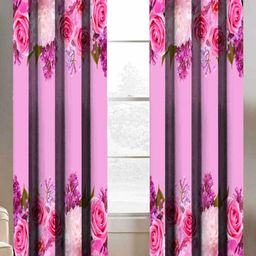 BELLA TRUE Pink & Green 2 Pieces Floral Printed Long Door Curtains-image-62