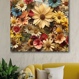 Myntra Elegant Homes Yellow & Blue Floral Printed Canvas Wall Art-image-81