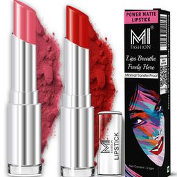 MI FASHION Set Of 2 Creamy Matte Bullet Lipstick - 3.5 g Each - Red Wine & Peach-13