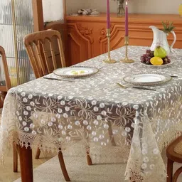 TANLOOMS Gold-Toned Floral Embroidered Anti-Skid 8-Seater Table Cover-50
