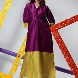 House of Kaftan Women Colourblocked V-Neck Silk A-Line Maxi Dress-picture-2