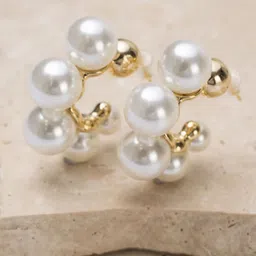 SUBHAGALANKAR Gold-Plated Pearls Half Hoop Earrings-24