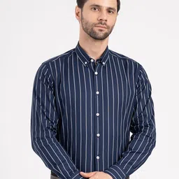 Red Tape Men Slim Fit Vertical Striped Button-Down Collar Pure Cotton Formal Shirt-picture-38