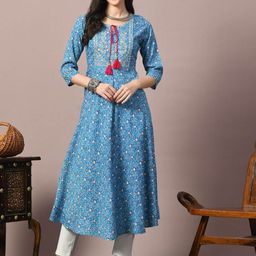 METAFAB Ethnic Motifs Printed Sequinned Anarkali Kurta-image-90