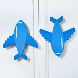 Pinch of Pretty 2Pcs Blue & White Printed Wooden Aeroplane Cupboard Door Handles-30