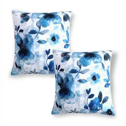 HOKIPO Blue & White 2 Pieces Floral Velvet Square Cushion Covers-picture-5