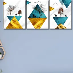 SAF White & Gold-Toned 3 Piece Wood Abstract Wall Art-image-88