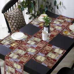 PRAKARTIK 4-Pcs Brown & Red Cotton Printed Rectangle Table Placemats-2