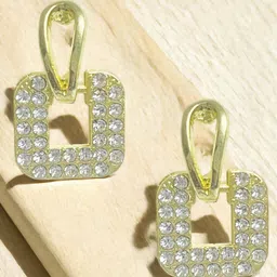 DressBerry Gold-Plated Cubic Zirconia Square Drop Earrings-18