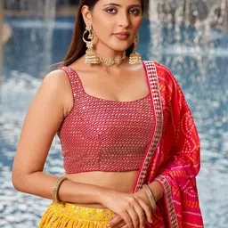 ETHNIC PLUS Embroidered Sequinned Semi-Stitched Lehenga & Unstitched Blouse With Dupatta image 5