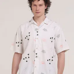 Espanshe Men Conversational Printed Cuban Collar Pure Cotton Casual Shirt-8