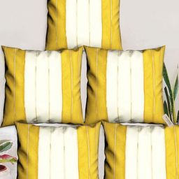 Blue Grass Yellow & Off White 5 Pieces Striped Square Cushion Covers-image-102