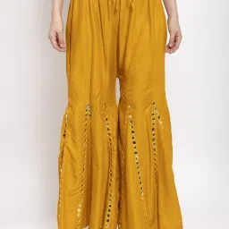 Women Relaxed Yellow Viscose Rayon Trousers-image-30