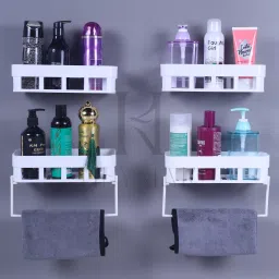 Pack of 6 Plastic Bathroom Kitchen Storge Rack Shelf and Towel Hanger Plastic Wall Shelf-picture-18