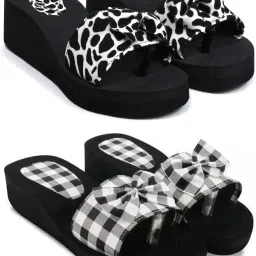 Stylish Comfortable and Trending Checkered Flip Flops Slide Combo of 2 Women Slides-image-14