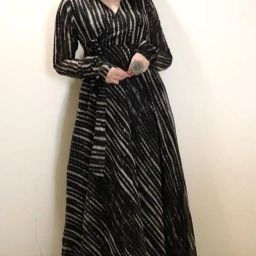 Women A-line Black, Grey Midi/Calf Length Dress-image-3