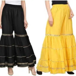 Pack of 2 Women Flared Black, Yellow Viscose Rayon Trousers-image-50