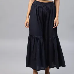 Women Flared Blue Viscose Rayon Trousers-image-33