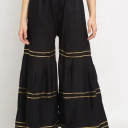 Women Flared Black Viscose Rayon Trousers-image-95