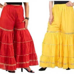 Pack of 2 Women Flared Red, Yellow Viscose Rayon Trousers-image-47