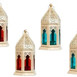 Ramadan Lantern Gift for holy month Table Decor Lantern, Candle Holder Multicolor Metal Hanging Lantern-23
